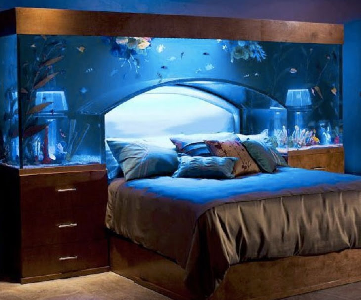 Aquarium designed around a bed