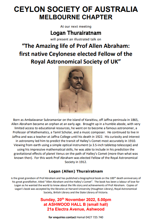 The Amazing Life of Prof Allen Abraham - an illustrated talk (ALL ARE WELCOME) - Sunday 20th November 2022 