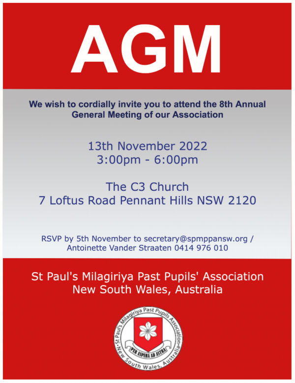 8th Annual General Meeting of St Paul's Milagiriya Past Pupils' Association New South Wales, Australia
