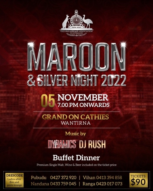 Maroon & Silver Night - November 2022 - Saturday 5, 7.00 pm ( Melbourne )