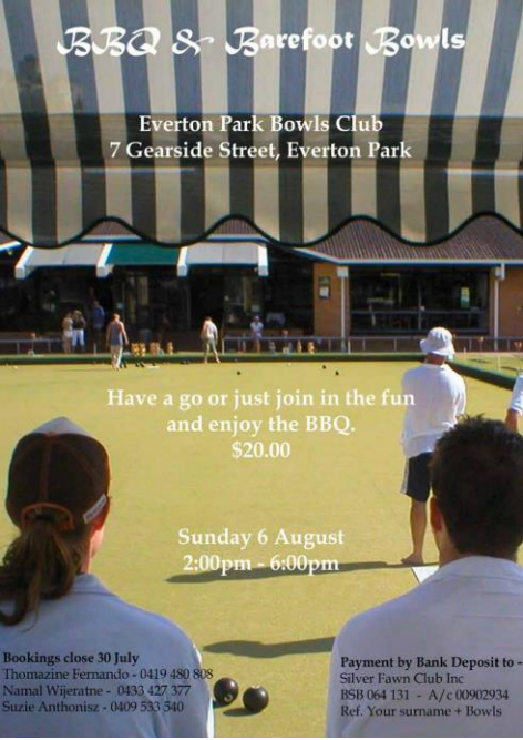 BBQ & Barefoot bowls - Sunday 6th August - 2.00 PM To 6.00 PM (Queensland Event )