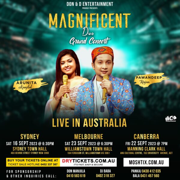 Magnificent Duo - Pawandeep Rajan & Arunita Kanjilal Live In Concert - Sat 16th Sep 2023 @ 630 PM ( Sydney ) -eLanka