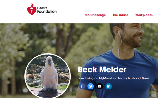 Beck Melder participating in Heart Foundation’s MyMarathon challenge this October
