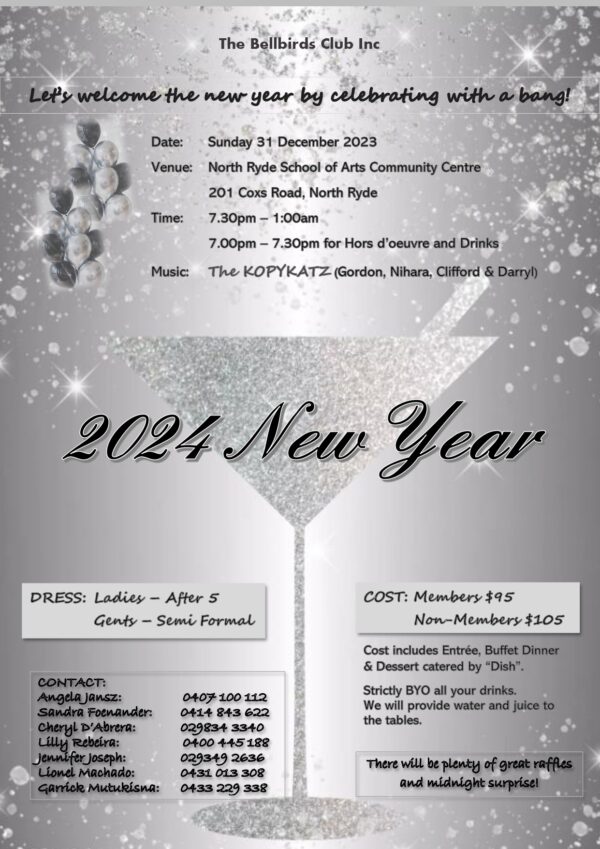 The Bellbirds Club Inc - Lets Welcome to The New Year By Celebrating with a bang - 31 December 2023 - 7.30 PM To 1.00 AM ( Sydney Event ) - eLanka
