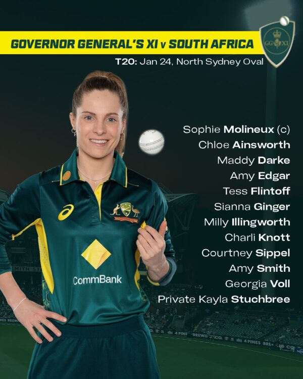 Australian women's T20I and ODI squads announced for CommBank International series; Governor-General's XI confirmed