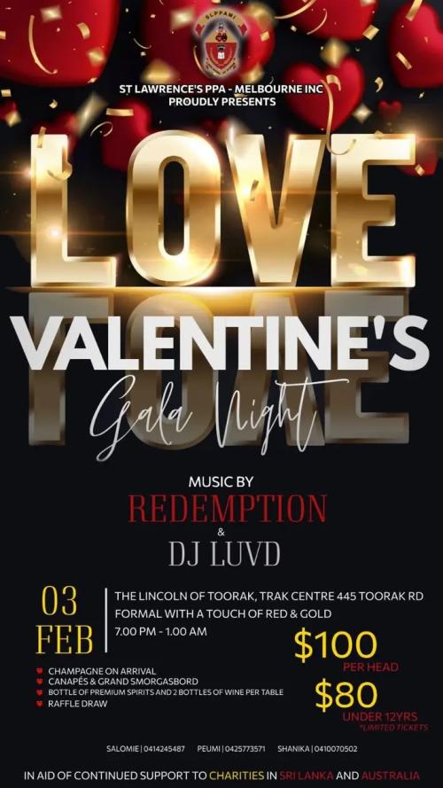 Valentine's Gala Night - 3 February 2024 - 7.00PM To 1.00 AM (Melbourne event)