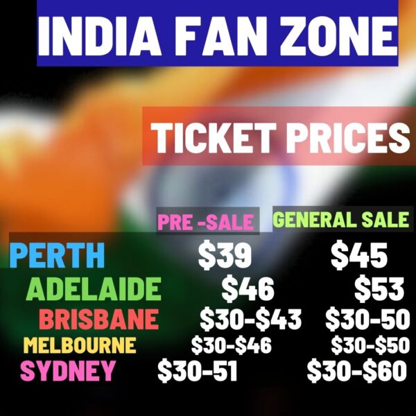 Ticket pricing for India and Pakistan Fan Zones