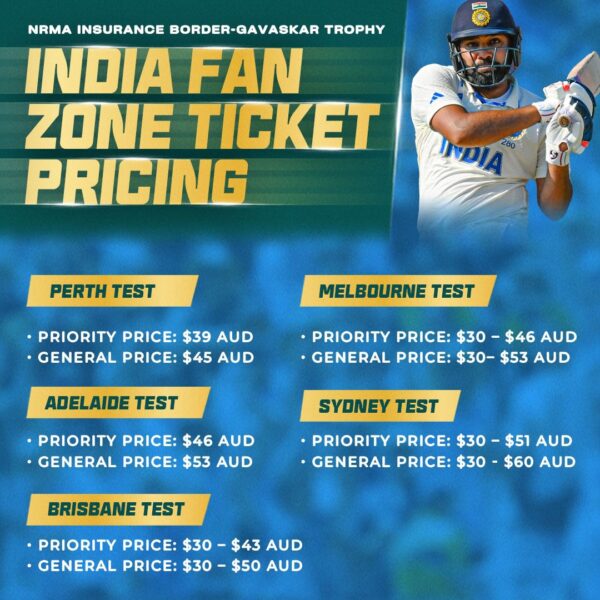 Indian and Pakistan Fan Zone Ticket Pricing - Australian Summer of Cricket