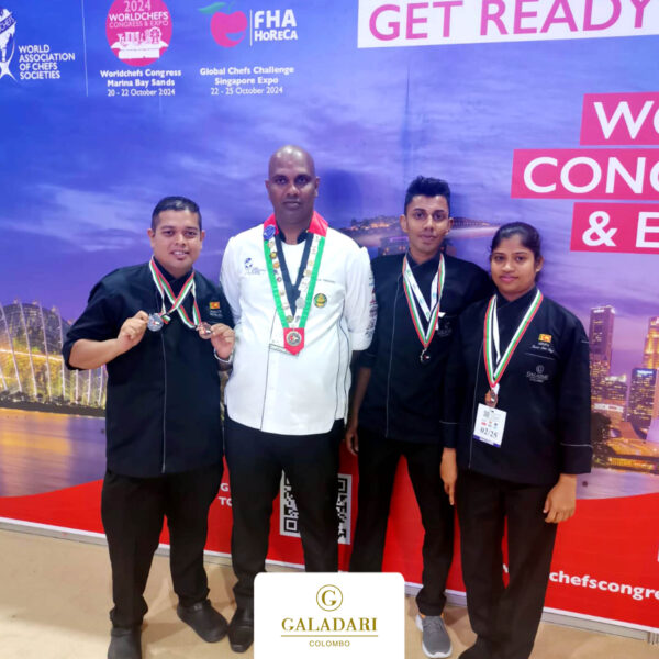 The Galadari Colombo recently came out victorious at the Emirates Salon Culinaire 2024 competition held in UAE Sharjah. The Chef Team under the guidance of Executive Chef Thushan Fernando managed to secure prestigious title medals in various categories. The Emirates Salon Culinaire (ESC) is a series of practical and display-based culinary competitions, entry to which is open to professional chefs, pastry chefs, cooks, and bakers. Some of the competitions are designed for entry by a single competitor; others are designed as team events. Gold, Silver, and Bronze medals and certificates were awarded to those competitors whose exhibits, in the opinion of the judges, have reached the commensurate international standard. In addition to the medal awards, there were also special trophies awarded to individuals who attained excellence at the competition in their particular fields. The esteemed titles won by the Galadari Chef team include: Silver - “Four Course Poultry Set Dinner” Silver - “Live Dress the Cake” Bronze - “Wedding Cake Structure. Victory for Galadari at Emirates Salon Culinaire 2024